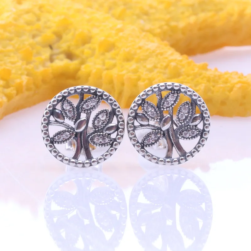 

Original 925 Sterling Silver Earring Trees Of Life Stud Earrings With Crystal For Women Wedding Gift Fashion Jewelry