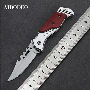 

AIBODUO Outdoor Tool With Wood Handle knife 440C Steel Blade Tactical Folding Knife Pocket Hunting Camping Knife with Box