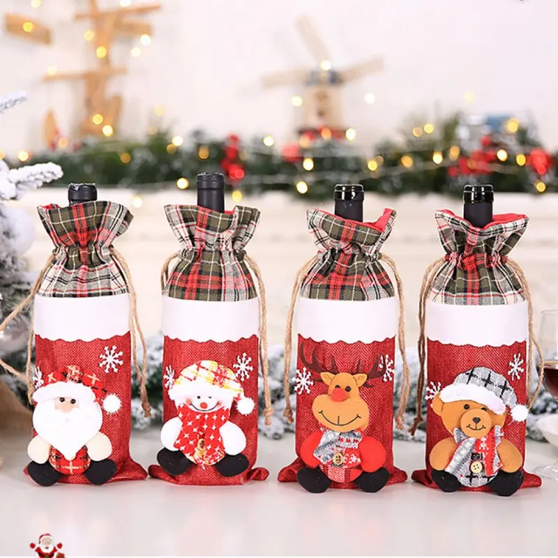 Christmas Wine Bottle Christmas Restaurant Party Decoration Santa Claus Wine Bottle Cover Wine Bag Gift Bag Champagne Wine Cover