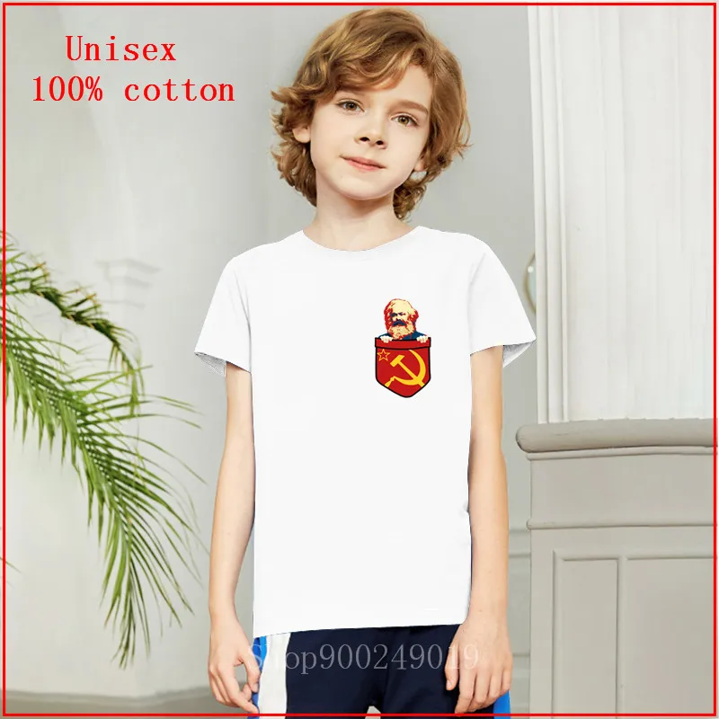 2020 Summer Newest Designer Product Especial for Kids Karl Marx Communism Chest Pocket Funny Cute Boys T-shirts Children Tops |
