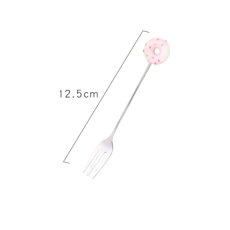 2PCS Japanese Cartoon Stirring Doughnut Stainless Steel Spoon Creative Fruit Fork Dessert Coffee Ice Cream Tableware Supplies - Цвет: B