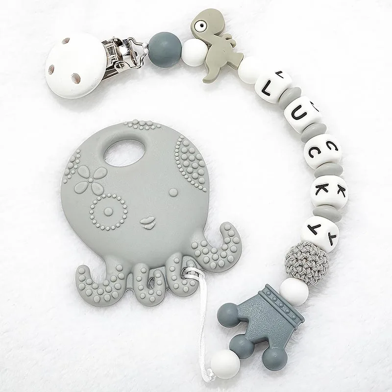 TYRT.HU Personalized DIY Baby's Name Handmade Pacifier Clips Holder Dinosaur Silicone Beads Baby Teether Teething Chain Toy TYRT.HU Personalized DIY Baby's Name Handmade Pacifier Clips Holder Dinosaur Silicone Beads Baby Teether Teething Chain Toy