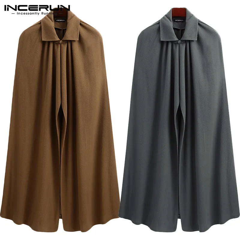 Trinchera holgada chaqueta INCERUN para hombres capa abrigos de invierno, Ponchos y Manta ropa para exterior con solapa hombres Vinatge abrigo Streetwear