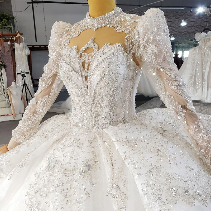 HTL2266 Wedding Dresses For Bride Luxueuse Shiny Glitters Applique Long Sleeve Wedding Dress Boho свадебное платье 2021 Fashion 5