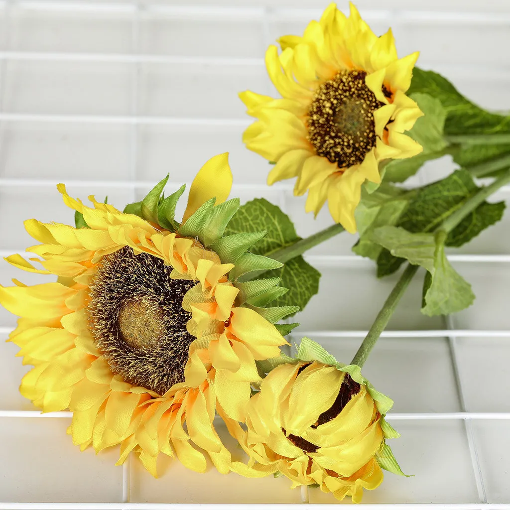 Autumn Decoration Yellow Sunflower Cloth Artificial Flowers Bouquet Bonsai For Home Wedding Decoration Office Party Garden Decor