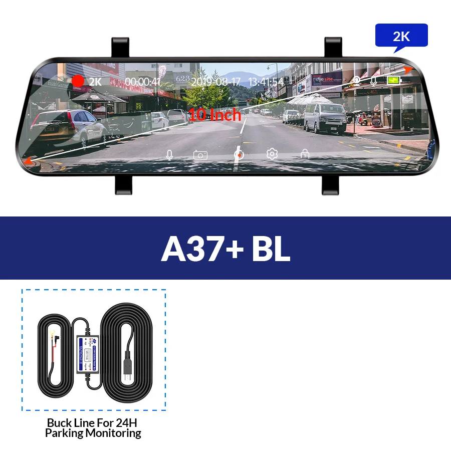 E-ACE 10 дюймовый сенсорный автомобильный видеорегистратор Потоковое вещание зеркало заднего вида приборная Камера FHD 1080P видео Регистраторы Двойной объектив с заднего вида Камера - Название цвета: A37-BL