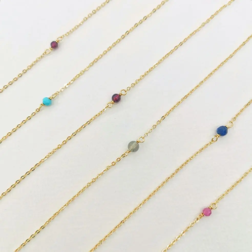 

Natural Stone Delicate Chain Necklace Labradorite Garnet Lapis Lazuli Turquoise Tourmaline 14K Gold Filled Elegant Choker Women