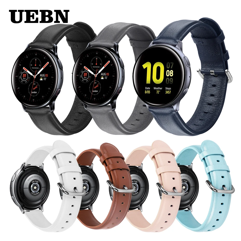 UEBN кожаный браслет ремешок для samsung Active 2 40 мм 44 мм SM-R820 R830 R500 R600 R810 Galaxy Watch 42 Active 2 наручный ремешок для часов