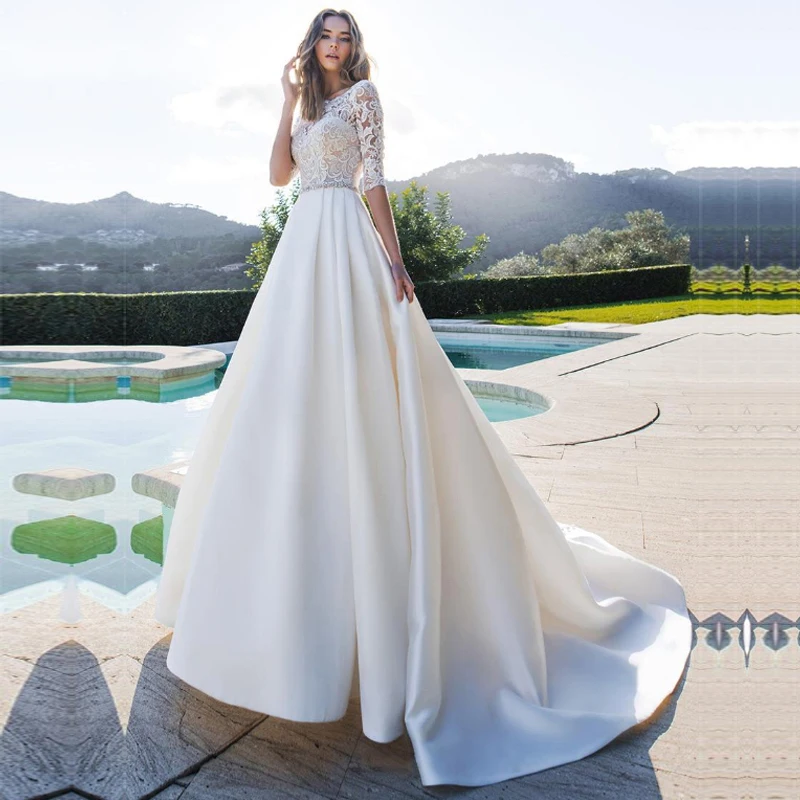 Princes Turkey Wedding Dresses Half Sleeves Appliques Lace Illusion