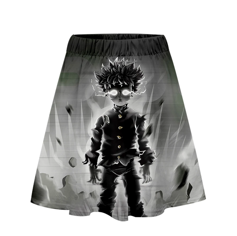 Женская юбка с высокой талией Mob Psycho 100, плиссированные 3D юбки с аниме, одна дырочка с серией, модная юбка-стрейч с японским рисунком