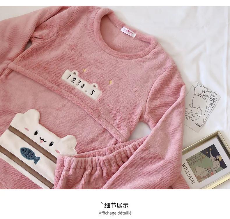 RN-9 Winter Cartoon Coral Fleece Maternity Cothing Womens Flannel Nightwear Pregnant Pajamas Sets Nursing Sleepwear Suit