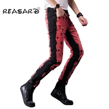 Стиль панк индивидуальность напечатанные рок джинсы мужские черные повседневные узкие джинсы для мужчин размер 28-38