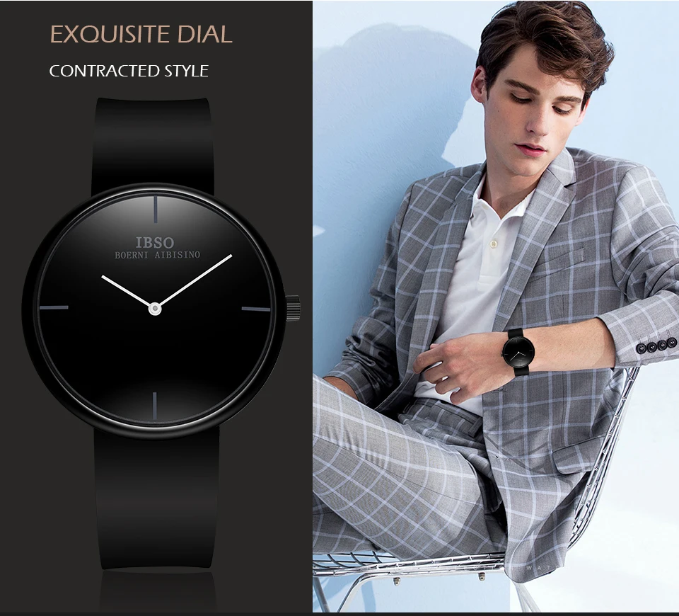 IBSO, брендовые кварцевые наручные часы, мужские кварцевые часы-браслет, набор, черный круглый циферблат, деловой спортивный ремешок, часы, подарочный набор для мужчин