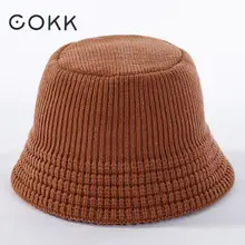 COKK, Корейская вязаная Панама, Женская плоская шапка, одноцветная винтажная Рыбацкая шапка, Женская плотная теплая шапка для путешествий