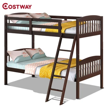 

COSTWAY Solid Wood Twin Bunk Beds with Detachable Kids Ladder HW58907+