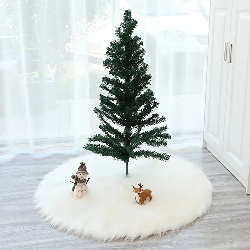 Merry Christmas Tree Skirt Faux Fur Carpet Snowflake White Plush Mat Xmas New Year Decor Noel Apron Ornament 78/90/122cm | Дом и сад