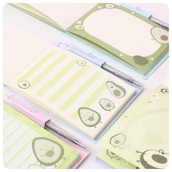 

Cute Avocado Patter Mini Portable Notebook with Pen Loose Leaf Memo Pad To Do List Stationery Decoration School Office Supply