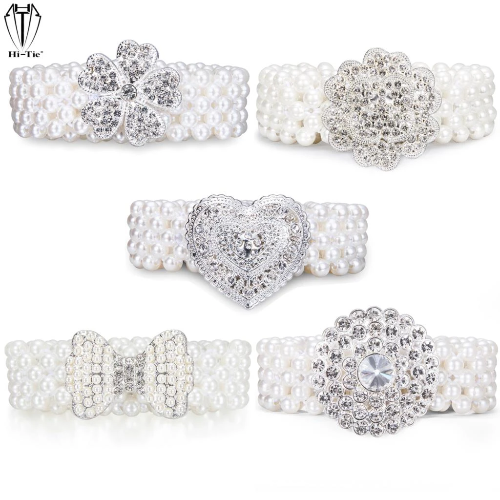 Cinturón brillante de perlas para mujer, fiesta, novia, cristal ostentoso, diamantes de imitación, plata, color blanco|Cinturones de mujer| -