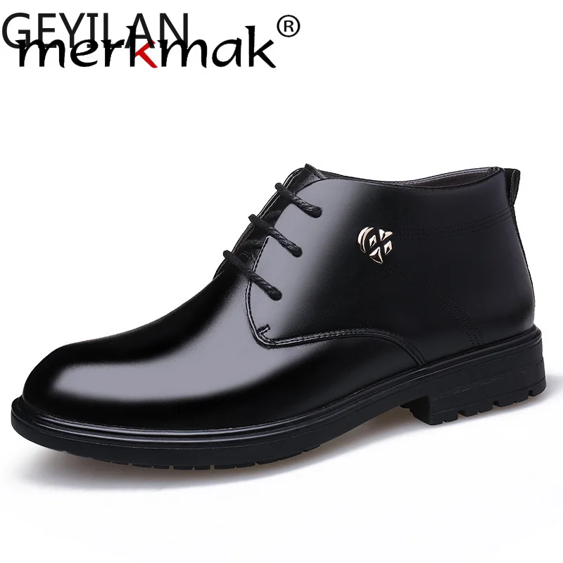 

New fashion High-top cotton shoes plus velvet winter men's leather shoes casual warm England cotton Ankle Boots