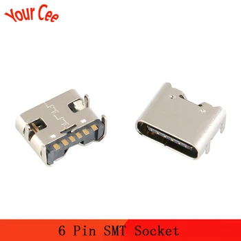 

10pcs/lot 6 Pin SMT Socket Connector Micro USB Type C 3.1 Female Placement SMD DIP For PCB design DIY high current charging