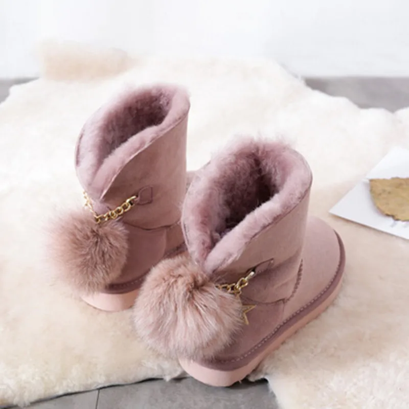 Fashion Genuine Sheepskin Leather Snow Boots Natural Fur Winter Boots Women Warm Wool Boots Women Boots