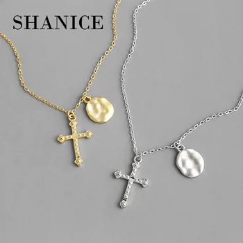 

SHANICE S925 Sterling Silver Necklace INS Cross Geometric Round Card Long Sweater Chain Personality Clavicle Necklace Chocker