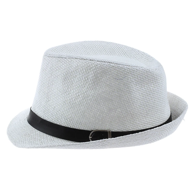 Новинка-шляпа для мальчиков Fedoras Trilby cap Соломенная пляжная Панама с поясом белая