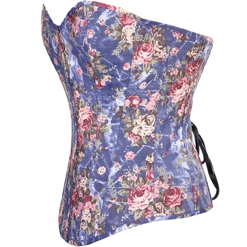 

Overbust Corset Brocade Corset Sexy Palace Corset Black And White with Pattern Blue Small Floral
