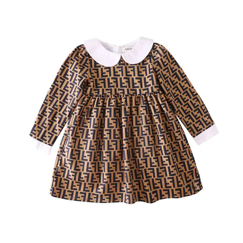 

Fashion Toddler Girl Causal Clothes Beautiful cotton Dresses Baby Girl Knee Length Dress Pan Collar Kids Long Sleeve Dress