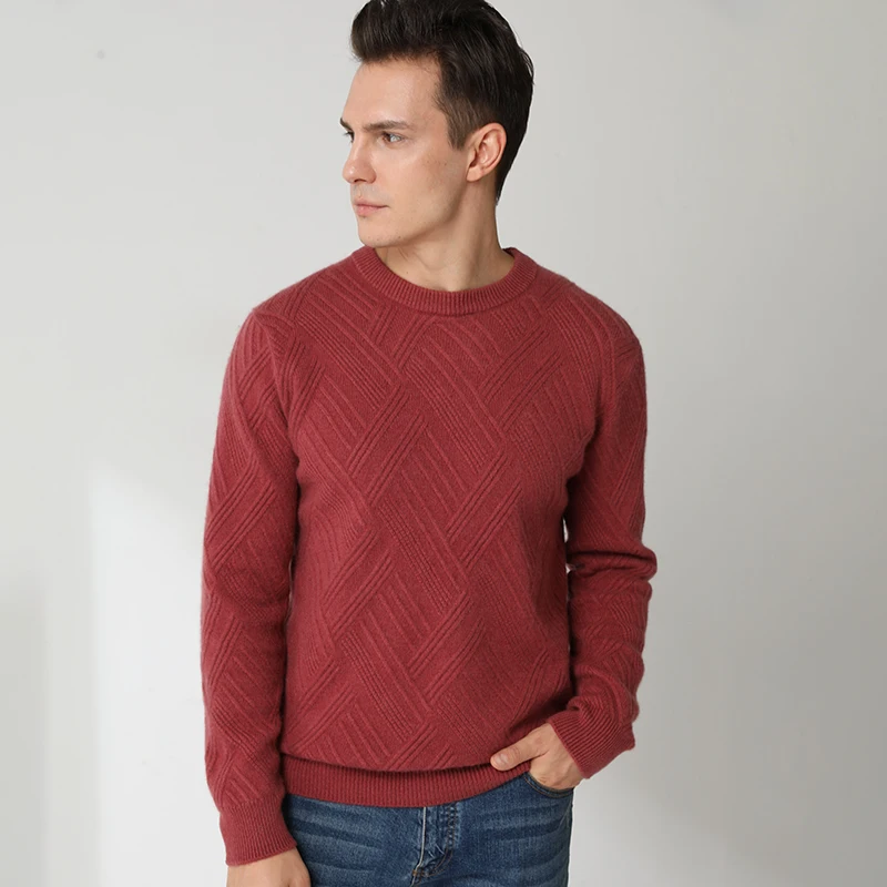 

2021 100% Goat Cashmere Knitting Sweaters Men Autumn New O-Neck Oversize Couple Casual Thicker Tops