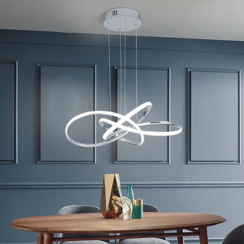 Online Cromo oro acabado nórdico moderno LED luces colgantes para cocina comedor lustre colgante lámpara colgante casa halat avize