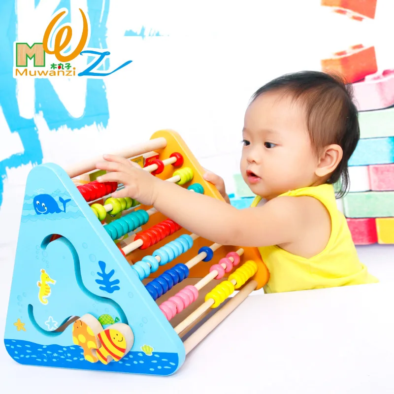 

Children's wooden toys multi-function flip educational toys four-in-one five-sided learning computing early education games