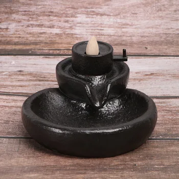 

1Pc Retro Ceramic Incense Burner Backflow Incense Cones Waterfall Incense Holder (Black)