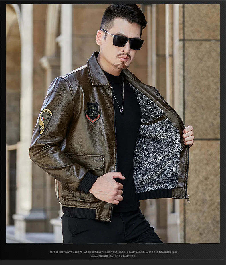 Men's Winter Fleece Tactical PU Leather Jacket Slim Military Bomber Jacket Faux Leather Coat Army Pilot Motorcycle Jacket 4XL original leather jacket for men