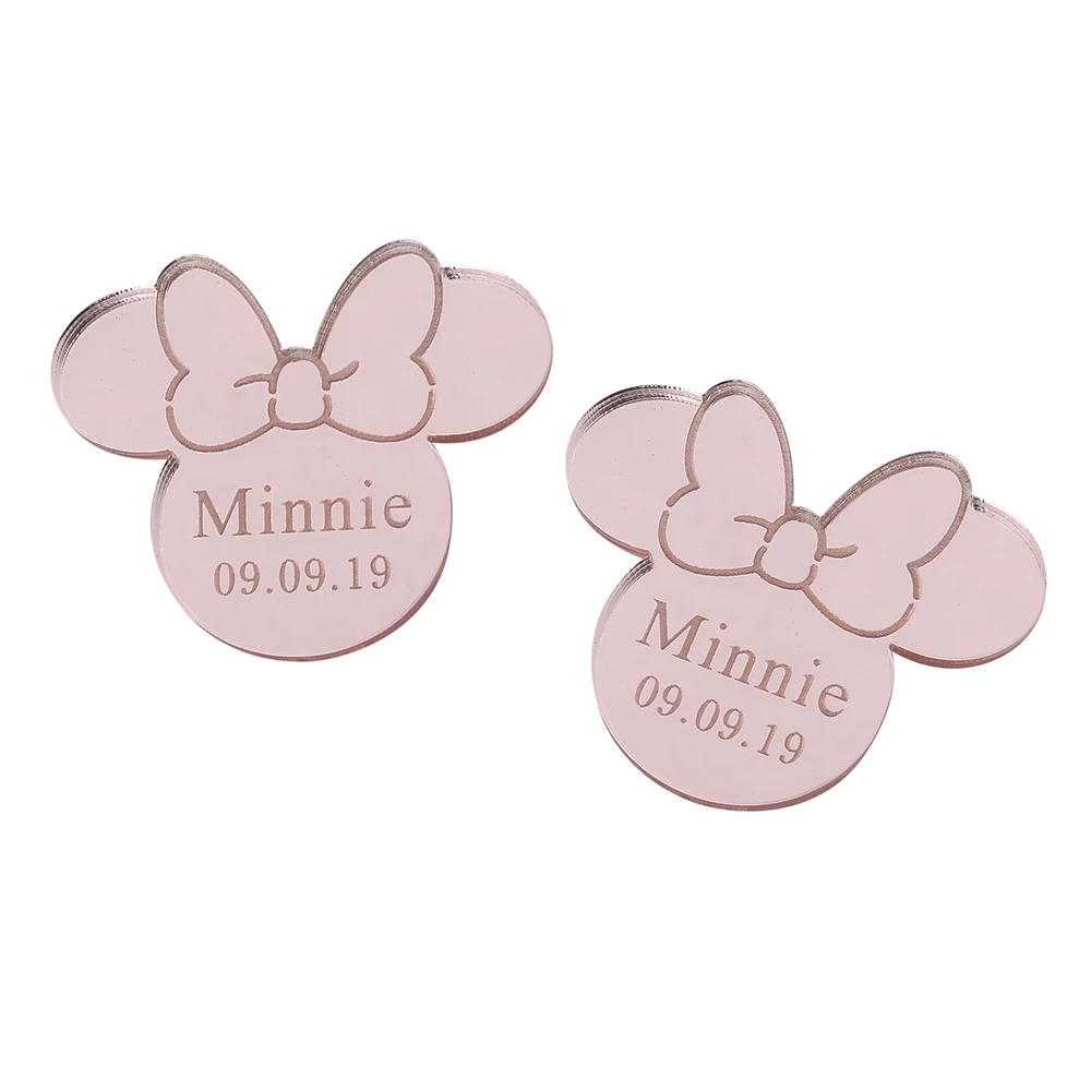 font 1 Gold Pink 20 шт персонализированное гравированное зеркало мышь Надпись Логотип, название Baby Shower бирки настольные украшения для вечеринки, дня рождения 4 см - Цвет: font 1 Gold Pink