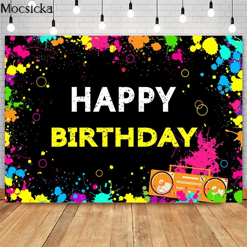 

Mocsicka Graffiti Theme Birthday Party Backdrop Let's Glow Splatter Birthday Photography Background Dessert Table Decor Props