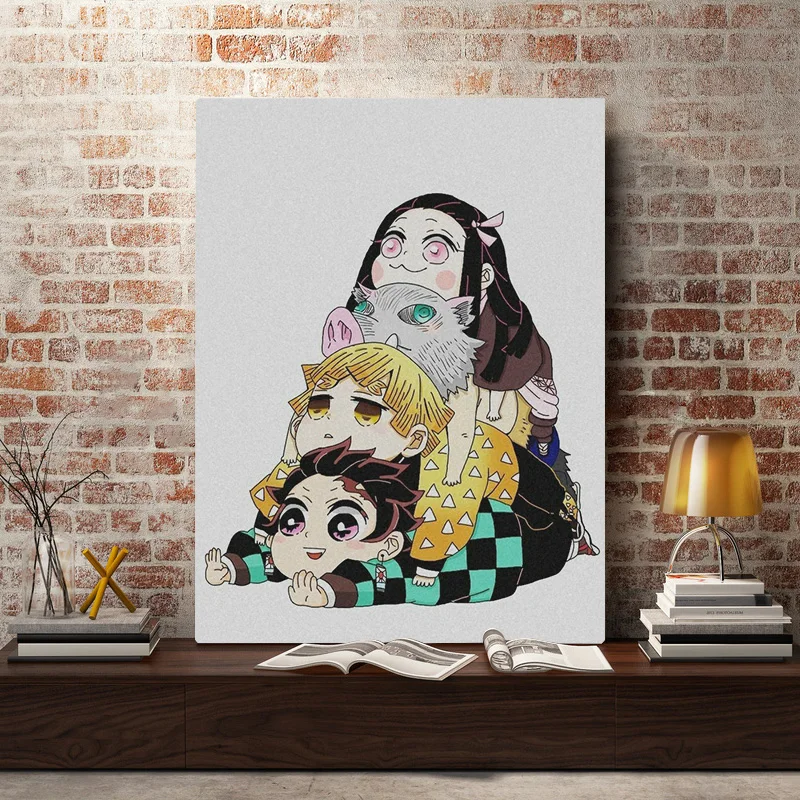 Tanjiro nezuko zenitsu inosuke demon slayer poster quadro de madeira lona  parede arte decoração cópias dormitório emoldurado decoração pintura -  AliExpress