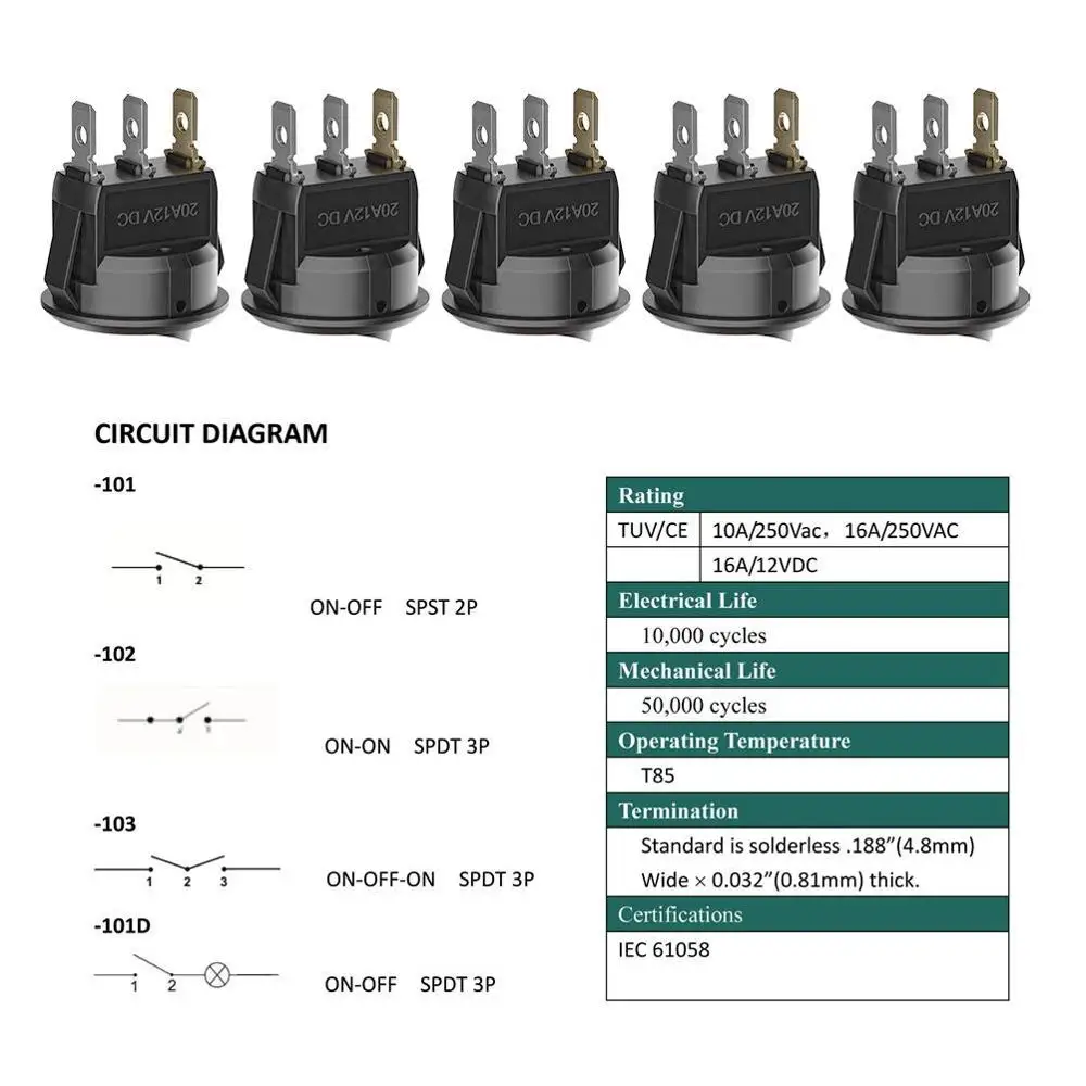 20 шт 3 Pin 12V 20A Amps автомобильный Грузовик рокер круглый тумблер светодиодный