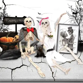 

Full Body Hanging Adult Human Skeleton Halloween Props Scientific Bones Models Realistic Posable Skull Party Building Decor K92D