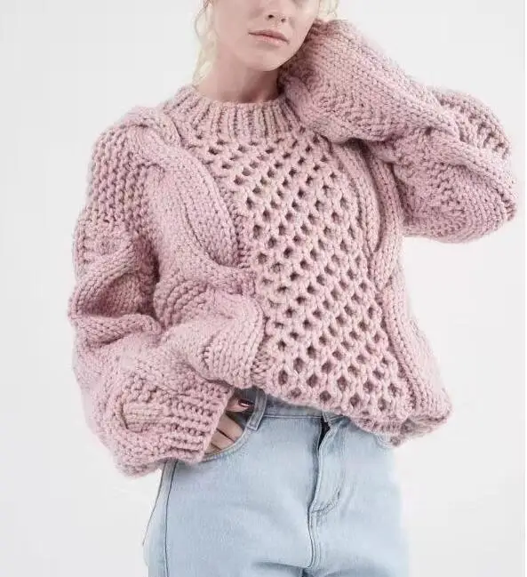 

Lazy Wind Sweater Women Autumn Solid Twisted Sleeves Round Neck Tops Women'S Jumper Casual Knitted Pullover Pull Femme