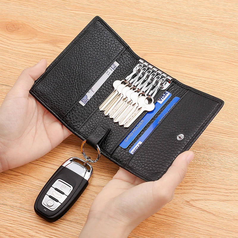 Key Wallets Keys Organizer Key Holder Pouch Coin Purse for Unisex Genuine Leather