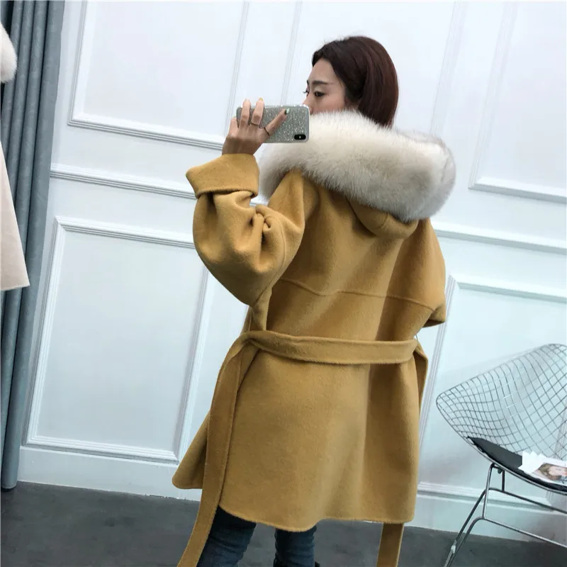 Натуральное меховое пальто зимняя куртка Женский натуральный Лисий меховой капюшон, воротник толстый теплый кашемир шерсть шерстяная Уличная Повседневная Верхняя одежда