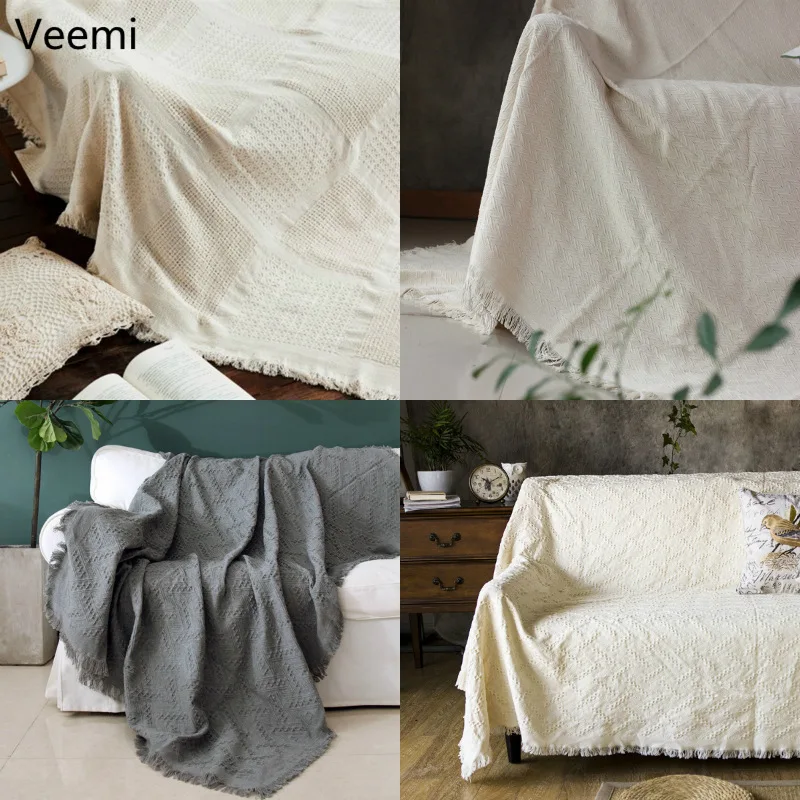 

Modern simplicity pure color cotton sofa blanket dining room high quality tassels sofa cushion chair decorative cover