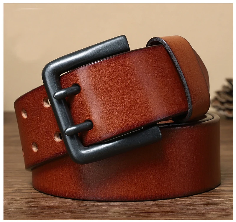 4.3cm Widen Thicken  Male Cowskin Genuine Leather Belt Vintage Jeans Belt Strap Double Pin Buckle Designer Belts For Men