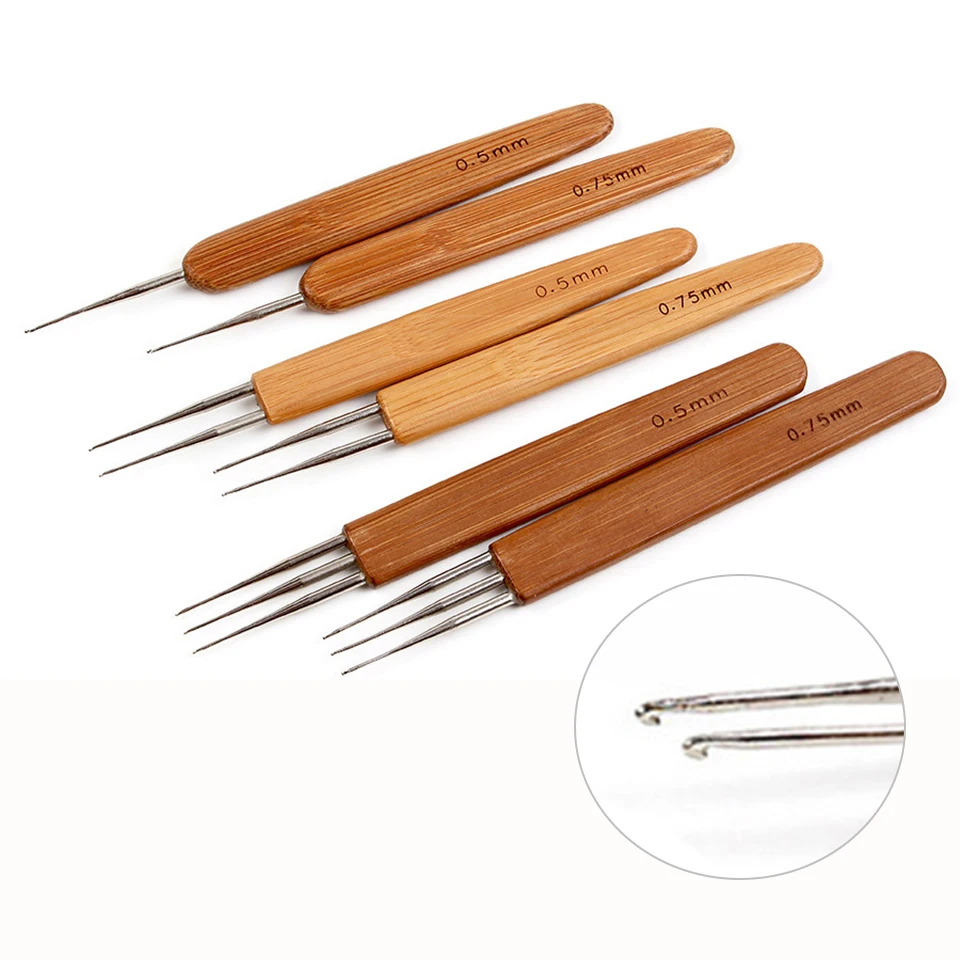 

1 Hook 2 Hooks 3 Hooks Three Style Dreadlock Needle For Braid 0.5Mm 0.75Mm Wooden Handle Crochet Needles Hair Weaving Tool