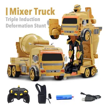 

Remote Control Engineering Vehicle 1:12 One Key Deformation Mixer Truck Watch Gravity Gesture Sensing Truck With Light Music