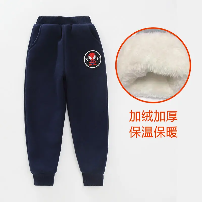 Winter Warm Pants Kids Boys Plus Velvet Trousers Baby Casual Sports Elastice Waist Fashion Pants Girls Children Thick Pants - Цвет: navy blue super