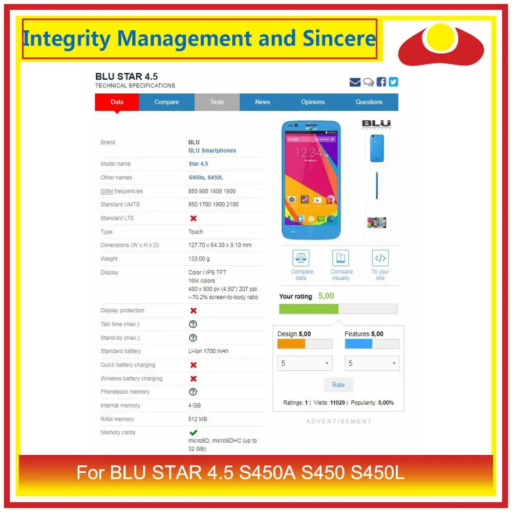 Для BLU STAR 4,5 S450A S450 S450L сенсорный экран дигитайзер Сенсорная панель Датчик передняя внешняя стеклянная линза Замена сенсорного экрана