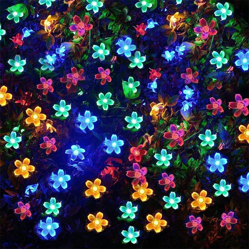 Cherry Blossom Solar Lamp Fairy String Lights Waterproof Garland Light New Year Christmas Ornaments Navidad Garden Patio Tree | Дом и сад