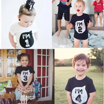 

Black Tshirt Kids Number 1 2 3 4 Print Boys Short Sleeve Birthday Party T-shirts Children Baby Girl Summer Tops Unisex Tee Tops
